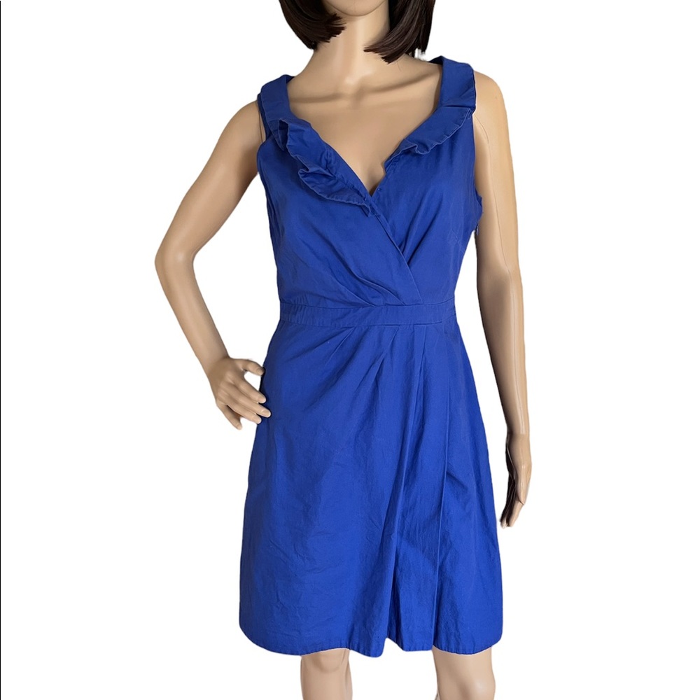 🔴 J. Crew dress size 4 small blue sleeveless ruffle cotton v neck - Picture 1 of 5